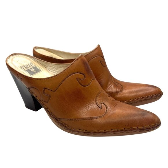 Frye Phoenix Mule Boots Leather brown Ladies Size 6M Western - Picture 1 of 11